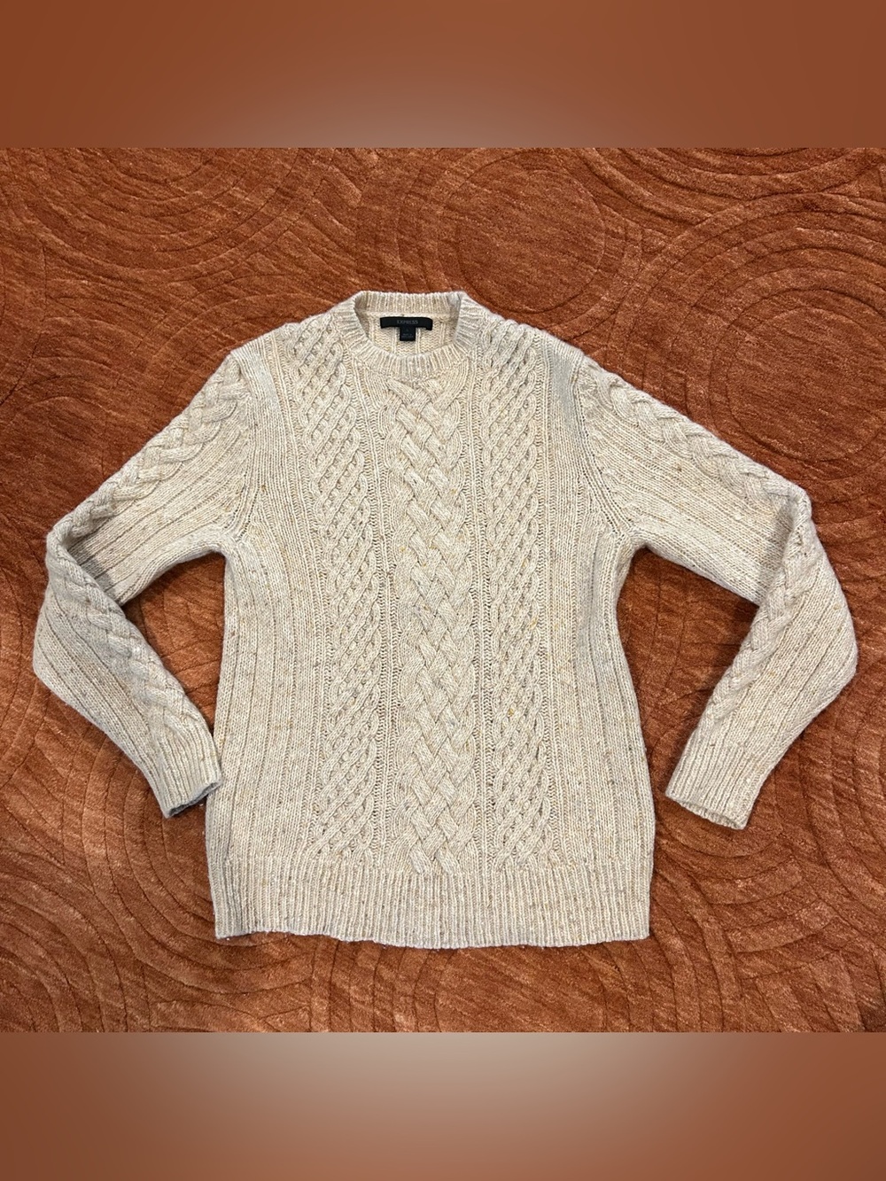 Vintage Express Wool Fisherman Sweater Womens Large Beige Cable Knit Aran Chunky